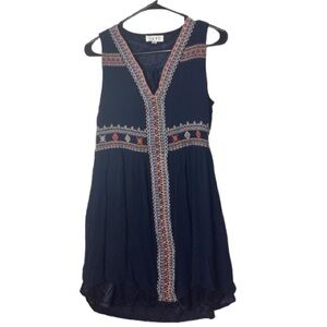 THML Navy and Red Embroidered Mini Dress